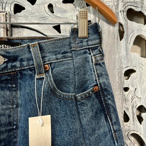 NWT EB Denim Split Hem OGs Vintage Blue 501 Up Cycled High Waist Jeans - Picture 15 of 16